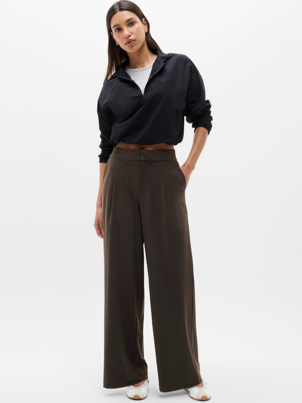 Athleta Pinnacle Wide Leg Brown Truffle Trouser Size 14T